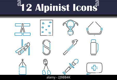 Alpinist Icon Set. Editable Bold Outline With Color Fill Design. Vector Illustration. Stock Vector