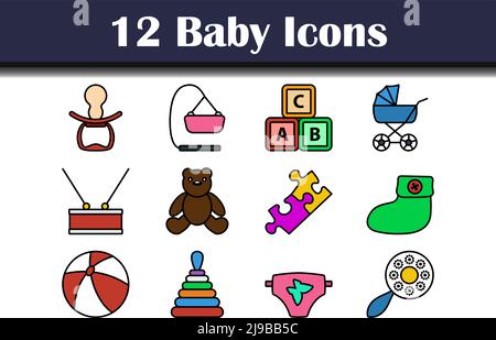 Baby Icon Set. Editable Bold Outline With Color Fill Design. Vector ...