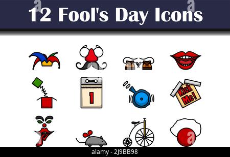 Fool's Day Icon Set. Editable Bold Outline With Color Fill Design. Vector Illustration. Stock Vector