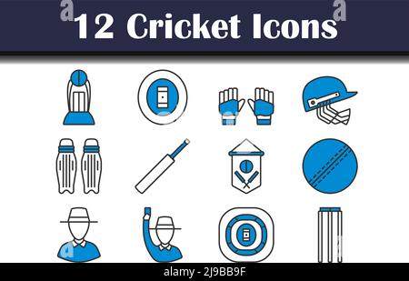 Cricket Icon Set. Editable Bold Outline With Color Fill Design. Vector Illustration. Stock Vector
