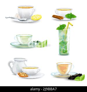 Green black herbal iced tea decorative icon set isolated vector illustration Stock Vector