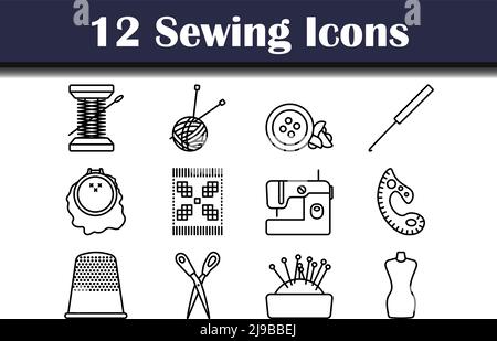 Sewing Icon Set. Bold outline design with editable stroke width. Vector Illustration. Stock Vector