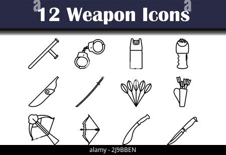 Weapon Icon Set. Bold outline design with editable stroke width. Vector Illustration. Stock Vector