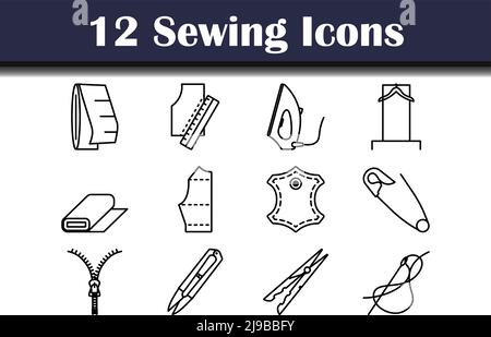 Sewing Icon Set. Bold outline design with editable stroke width. Vector Illustration. Stock Vector