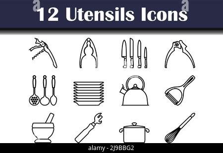 Utensils Icon Set. Bold outline design with editable stroke width ...
