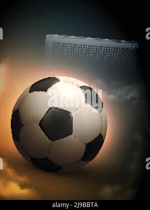 Beautiful goal moment with  glowing in the darkness soccer ball against metallic gates background abstract vector illustration Stock Vector