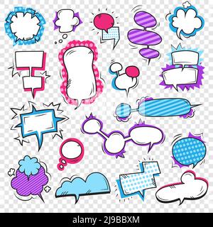 Pop art bubbles set with sound effects and exclamations on transparent background flat isolated vector illustration Stock Vector