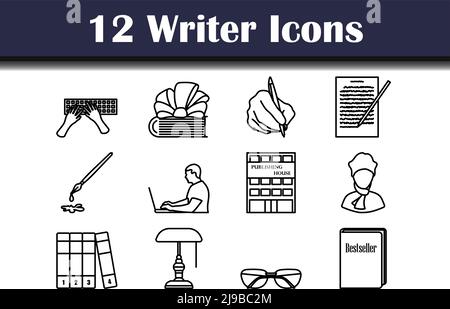 Writer Icon Set. Editable Bold Outline With Color Fill Design. Vector Illustration. Stock Vector
