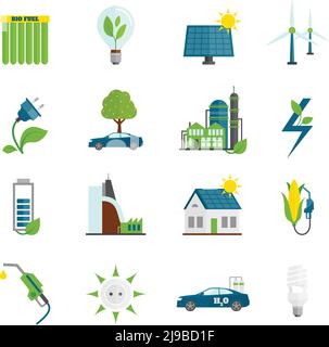 Eco renewable and alternative energy flat icons set isolated vector illustration Stock Vector