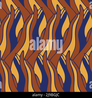 Seamless vector pattern with flowing texture on brown background. Simple decorative wavy wallpaper design. Gypsy fashion textile. Stock Vector