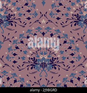 Seamless vector pattern with flower fan on purple background. Simple romantic floral wallpaper design. Decorative tribal fashion textile. Stock Vector
