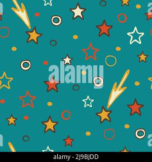 Seamless vector pattern with simple stars on blue background. Hand drawn bedroom wallpaper design for children. Stock Vector