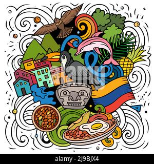 Colombia hand drawn cartoon doodles illustration. Stock Vector