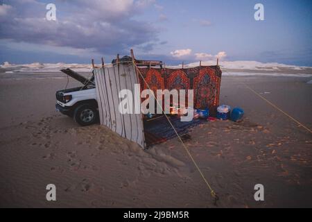 Overnight Camping Stay in the Heart of White Desert Stock Photo