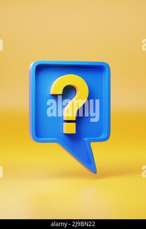 Speech balloon with a question mark isolated on yellow background. 3d illustration. Stock Photo