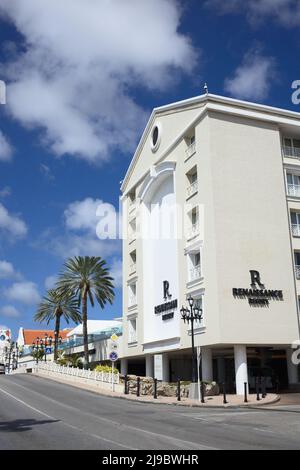 ORANJESTAD, ARUBA - DECEMBER 20, 2020: Renaissance Marina Hotel, which is part of the Renaissance Aruba Resort & Casino group in Oranjestad, Aruba Stock Photo