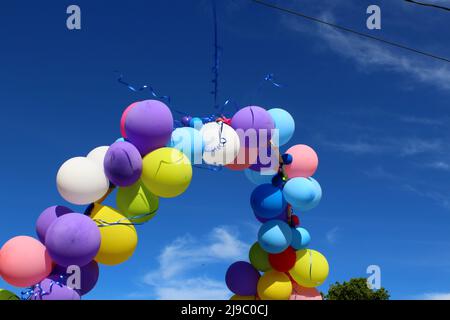 PUNTA GORDA, BELIZE - SEPTEMBER 10, 2015 balloon arch at the St. George’s Caye Day celebrations and carnival Stock Photo