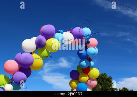 PUNTA GORDA, BELIZE - SEPTEMBER 10, 2015 balloon arch the St. George’s Caye Day celebrations and carnival Stock Photo