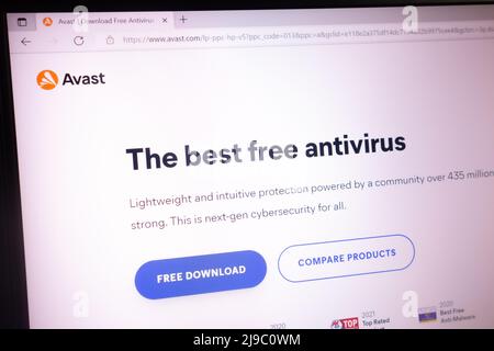 KONSKIE, POLAND - May 21, 2022: www.avast.com website displayed on laptop screen. Avast Software is a Czech cybersecurity software company Stock Photo