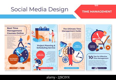 Social media design set with time management concept Stock Vector