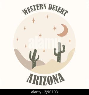 Cactus in desert vector design round logo Stock Vector