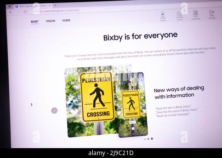 KONSKIE, POLAND - May 21, 2022: Information about Bixby assistant on www.samsung.com website displayed on laptop screen Stock Photo
