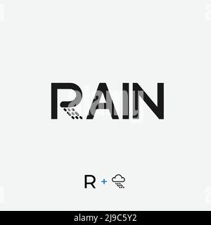 Rain logo with R letter having water drops Stock Vector
