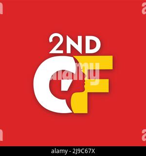 2nd GF word sign logo icon design template elements with girl face. Vector color illustration. Stock Vector