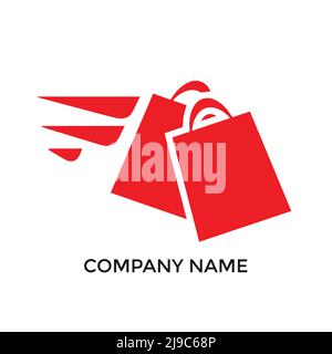 Shopping bag logo with fast delivery, Christmas shopping bag logo Stock Vector