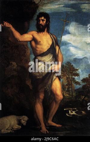 John the Baptist in the wilderness by Titian Stock Photo