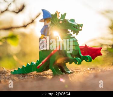 Lego classic wizard on the dragon Stock Photo