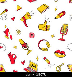 Vector cute cartoon laptop seamless pattern background. Pencils, cupcakes,  notebooks monochrome backdrop. Hand drawn fun office equipment illustration  Stock Vector Image & Art - Alamy