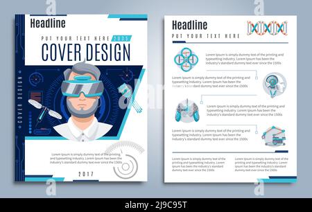 Hi-tech presentation cover design with text virtual user interface and futuristic robotic objects vector illustration Stock Vector