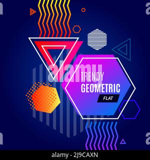 Abstract colorful geometric template with triangles hexagons and zigzags in trendy style vector illustration Stock Vector
