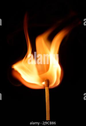 Lit Match with Flame on a Black Background Stock Photo