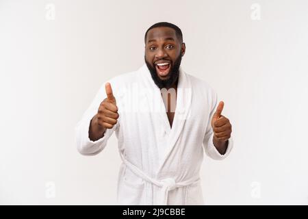 Portrait of happy afroamerican handsome bearded man laughing and showing thumb up gesture. Stock Photo