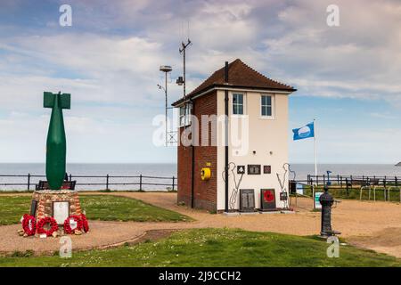 Coastguard lookout  which also houses on of the smallest Maritime Museums in the UK. Located in the village of Mundesley in North Norfolk in the UK Stock Photo