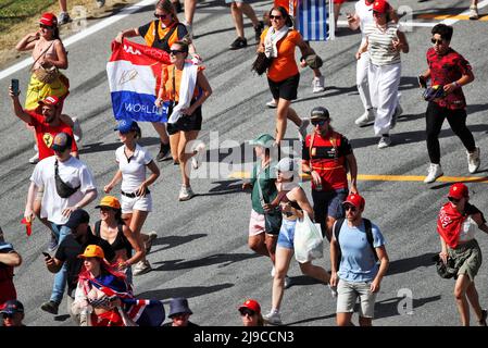 Circuit atmosphere - fans invade the circuit to head to the podium at the end of the race. Spanish Grand Prix, Sunday 22nd May 2022. Barcelona, Spain. Stock Photo