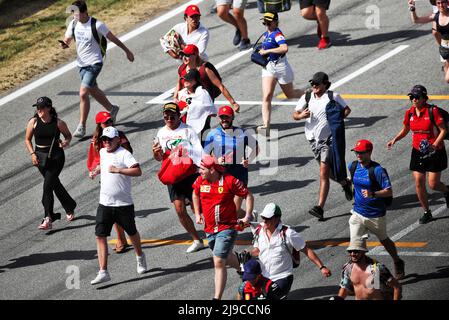 Circuit atmosphere - fans invade the circuit to head to the podium at the end of the race. Spanish Grand Prix, Sunday 22nd May 2022. Barcelona, Spain. Stock Photo