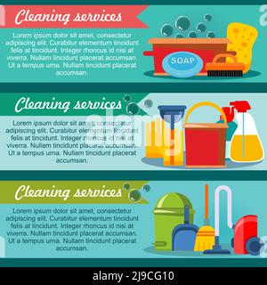 Set of horizontal banners with floor cleaning washing of windows and ...