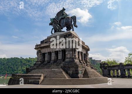 Koblenz, Rhineland-Palatinate, Germany - 20 May 2022: Kaiser Wilhelm Monument, Deutsches Eck. Stock Photo