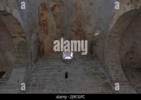 Low angle view inside hagia sophia mosque in Trabzon small window stone made construction. Stock Photo