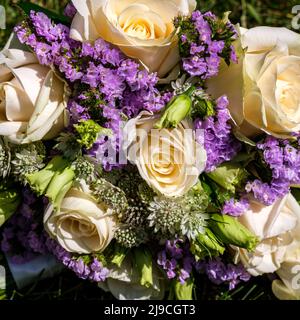 Epsom Surrey, London UK, May 14 2022, Brides Wedding Day Floral Bouquet With No People Stock Photo