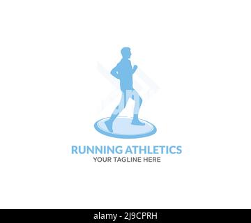 Men sprinter run, athletics competition logo design. Dynamic running  on trail male athlete runner vector design and illustration. Stock Vector