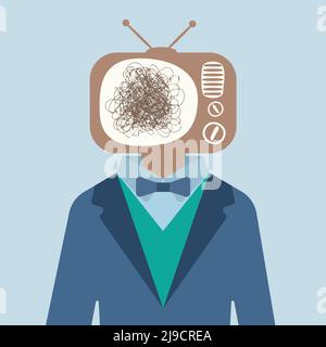 Man in suit with TV scribble head Stock Vector