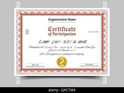 Certificate of Participation Template with elegant border Stock Vector