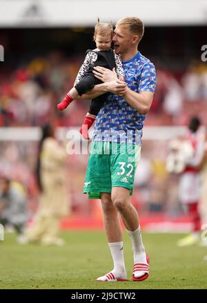 Arsenal goalkeeper Aaron Ramsdale reacts following the Premier League match at The Emirates Stadium, London. Picture date: Sunday May 22, 2022. Stock Photo