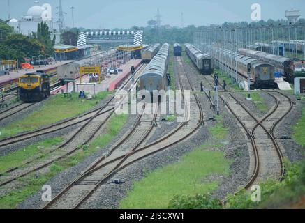 Express trains were cancelled due to landslides and tunnels blocked due to for heavy rain in different places of Assam. Agartala, Tripura India. Stock Photo