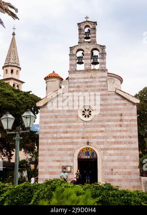 Budva, Montenegro - August 26, 2021: Saint Ivan and Holy Trinity churches of Montenegrin town Budva, Montenegro Stock Photo