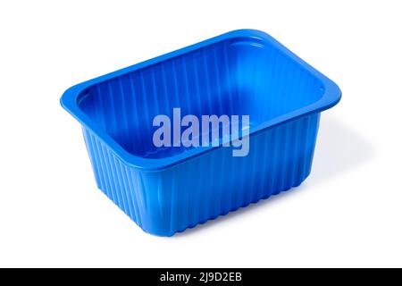 Blue plastic food container isolated on white background Stock Photo